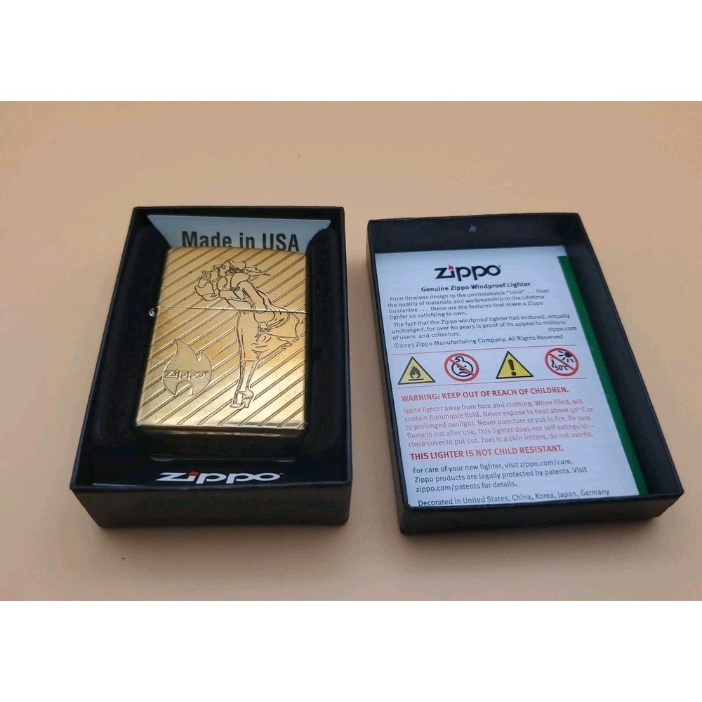 Zippo Lighter With A Sexy Lady Smoking In The Double Sided Engraved Brass